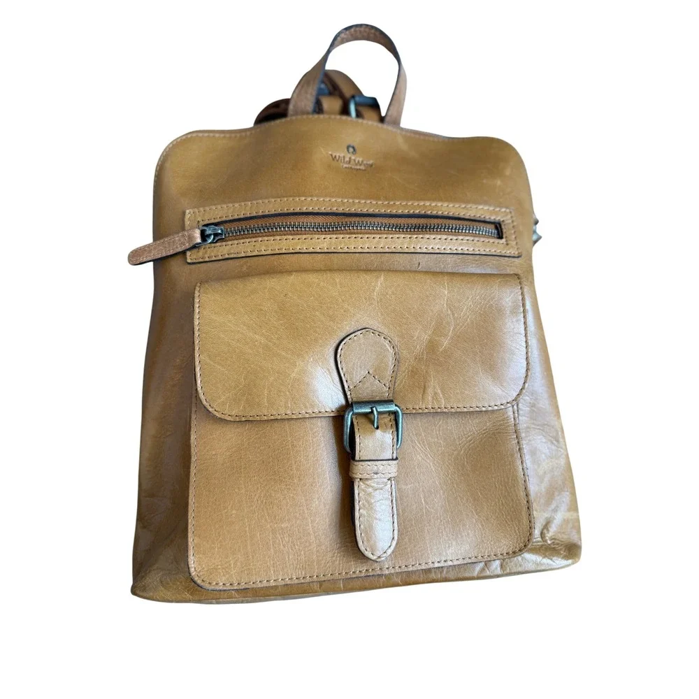 Wild West Los Angeles Leather Backpack Plaid Lining Buckle Pocket